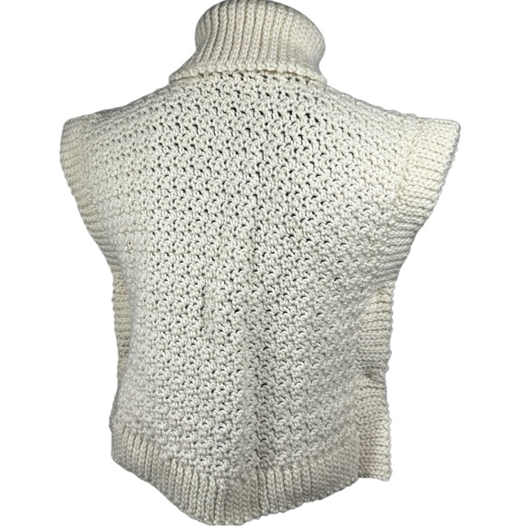 Hand Crocheted Turtleneck Sweater Vest Women's S/M Ivory Pullover Button Side - Picture 6 of 10